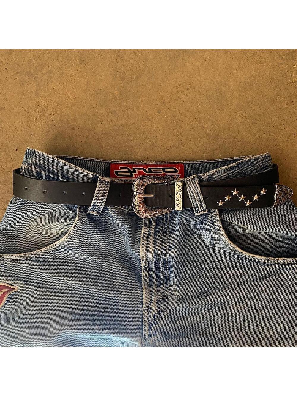 Western Boho Star Studded Black Belt